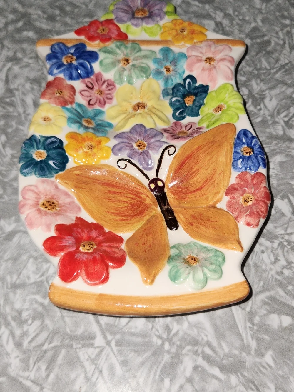 Source Unknown Multicolor Ceramic Butterfly Floral Trivet - Orange Butterfly